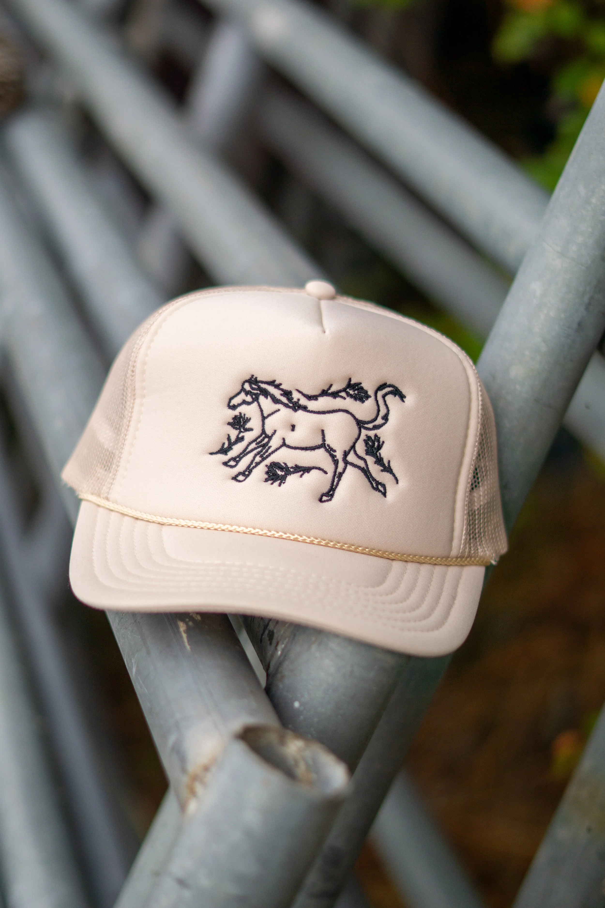 Denim & Pearl Horse Logo Trucker Hat