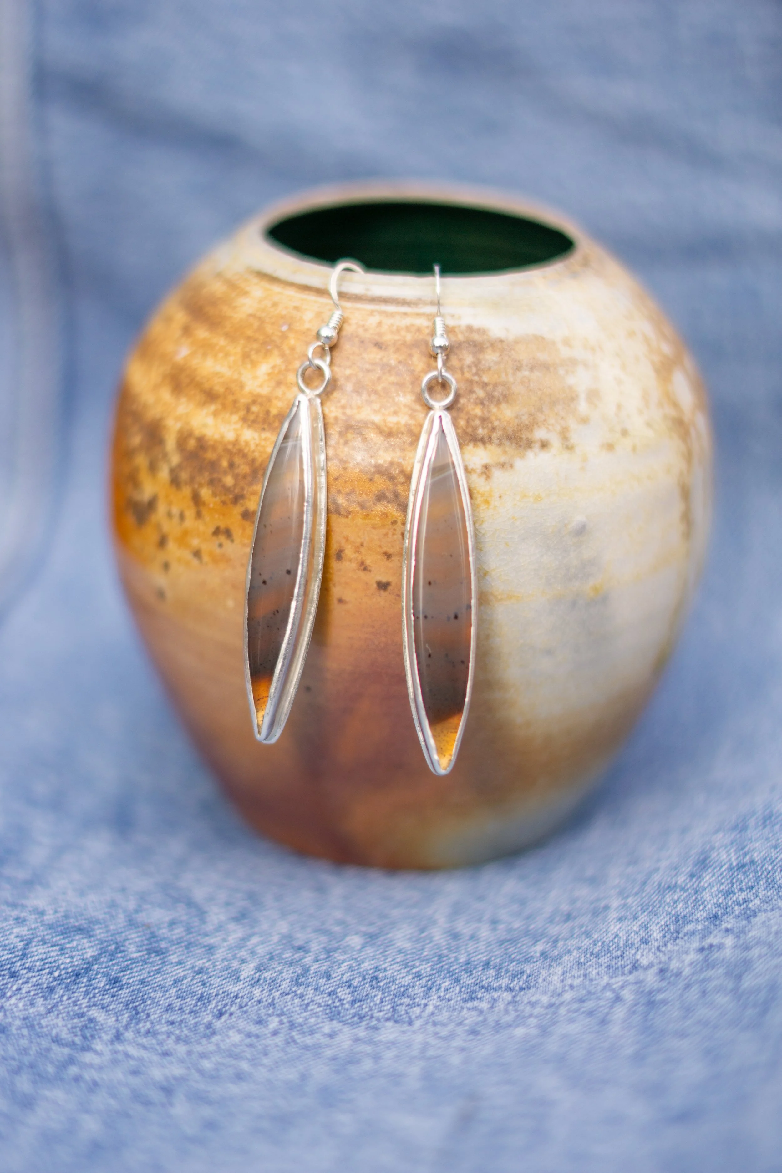 Large MT Agate "Toothpick" Earrings
