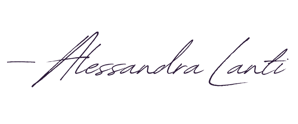 Signature-style text reading 'Alessandra Lanti' in purple ink.