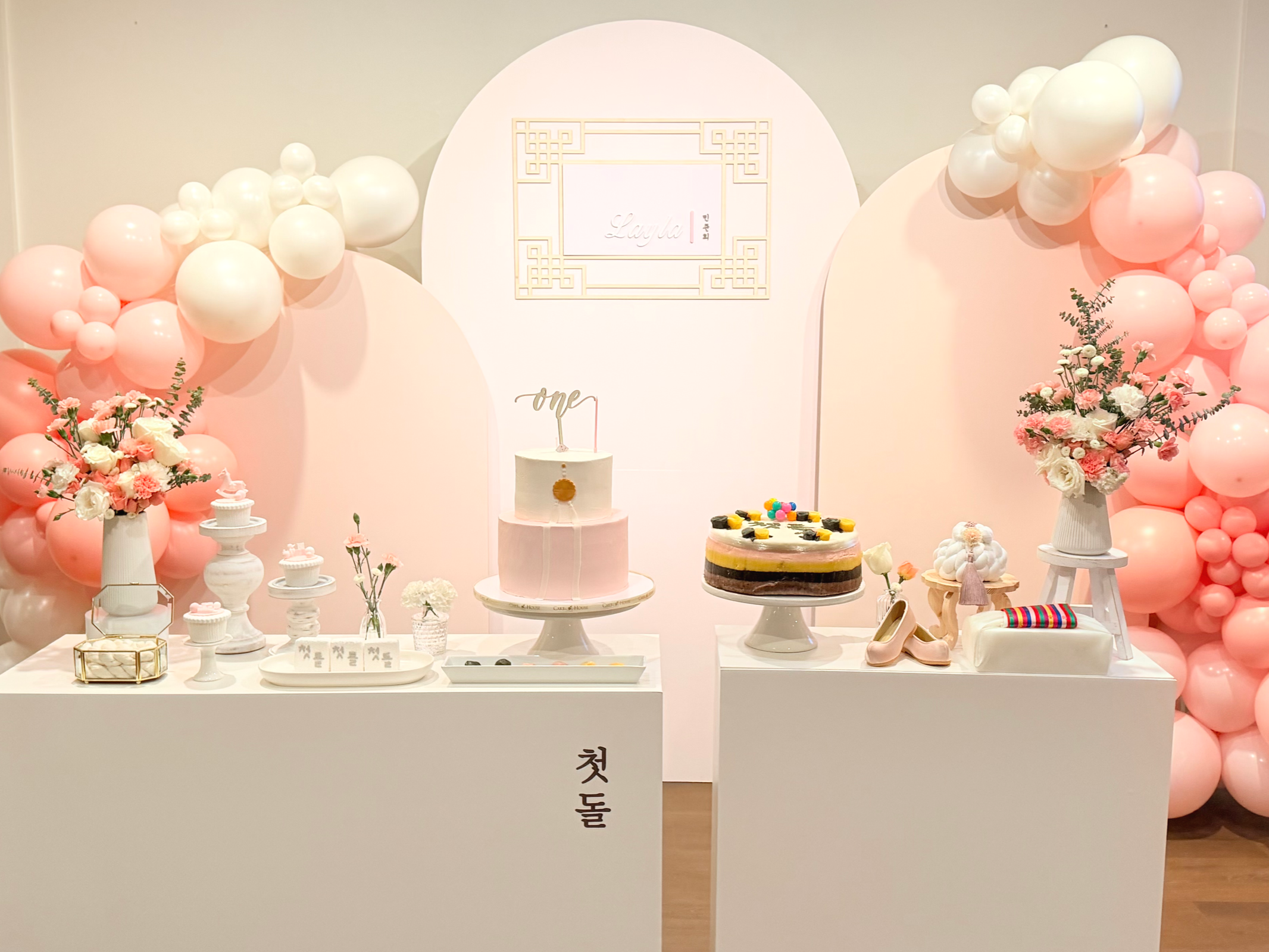 LA 돌상 setup doljabi Korean first birthday styling