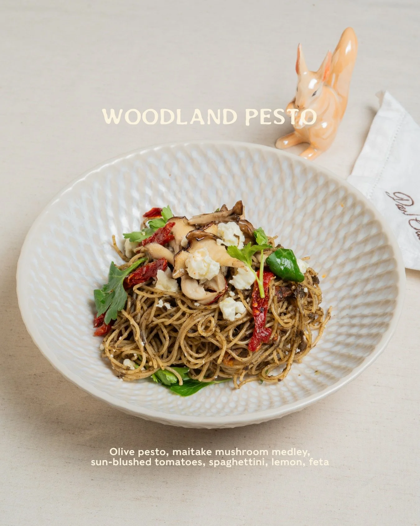 A little walk through the woods, twirled into lunch. 🌿🍄

Woodland Pesto brings together earthy maitake mushrooms, olive pesto, sun-blushed tomatoes and bright lemon over spaghettini, finished with feta for that soft, savoury lift.