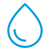 A blue line drawing of a water droplet.