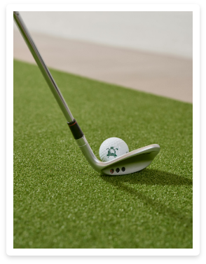 A golf club and ball on a putting green.