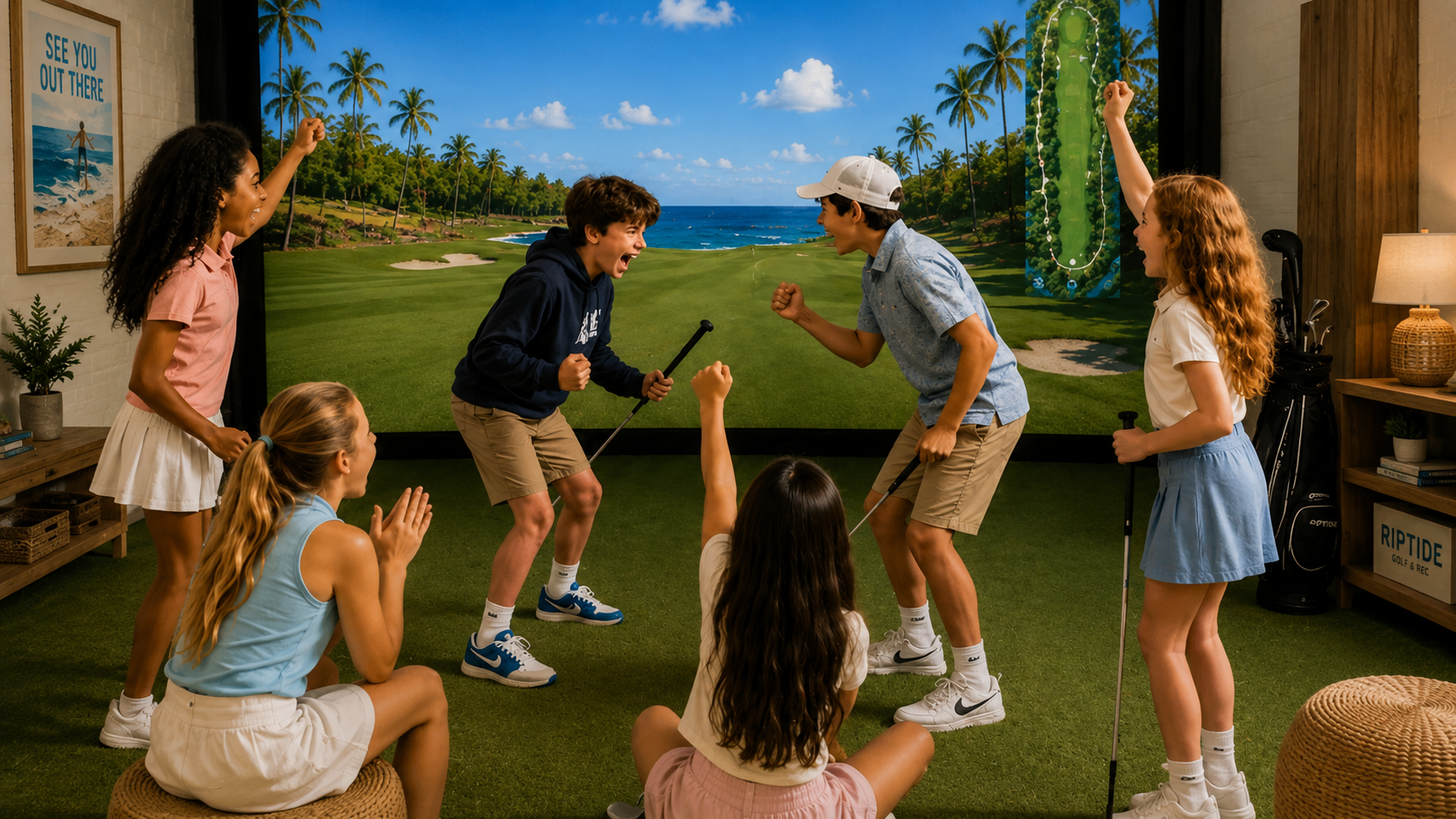 Photo of children excited to play golf in the Homeschool Enrichment Program