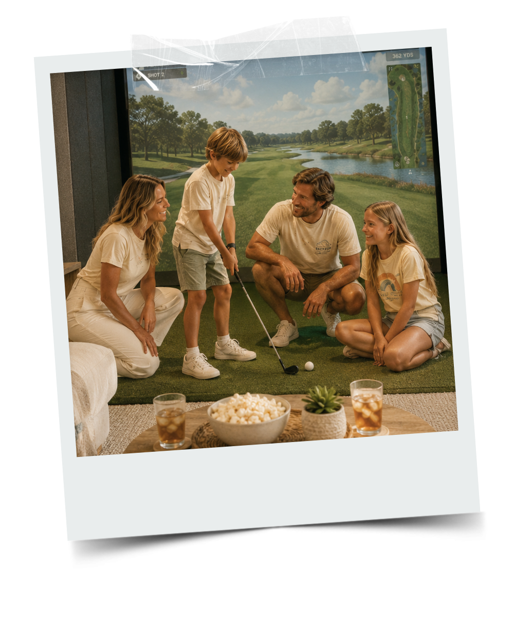 Family playing indoor golf at Riptide Golf & Rec