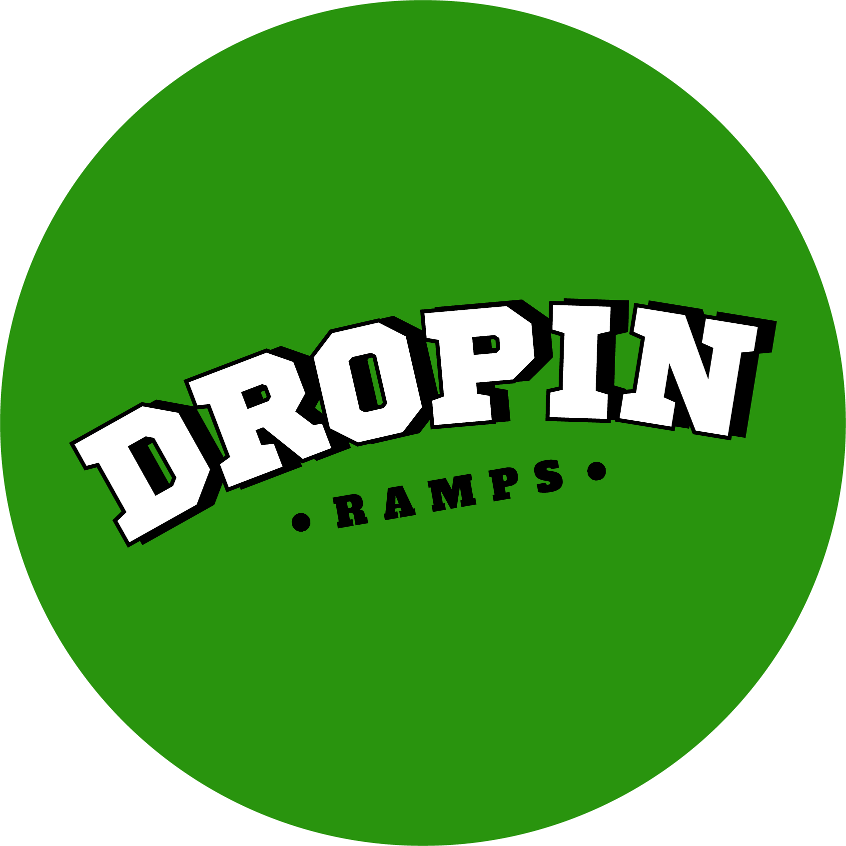 Green circular logo with the text 'DROPIN RAMPS' in bold black and white font.