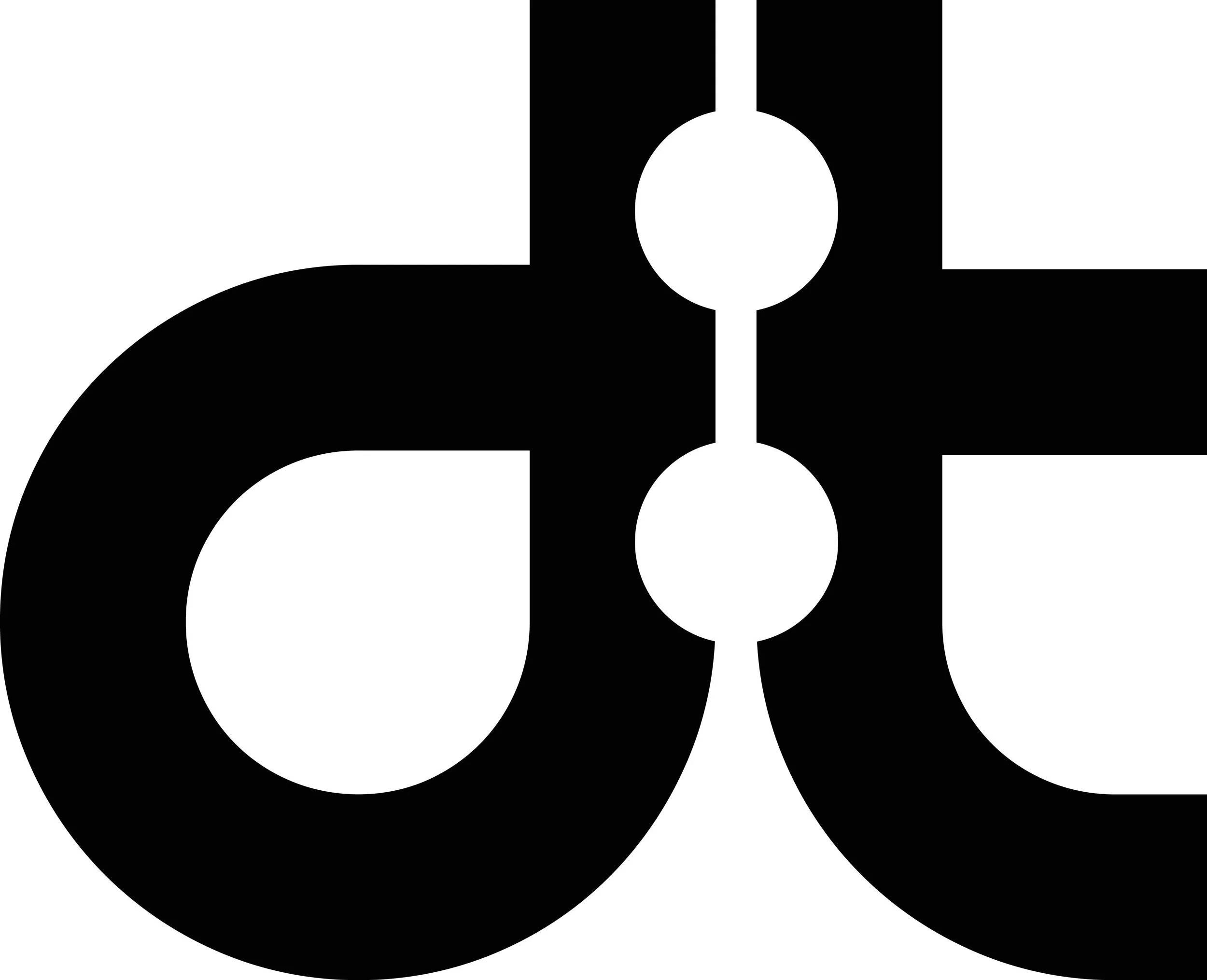 Close-up of a black logo with the letters 'dc' and a stylized cross and two dots in the design.