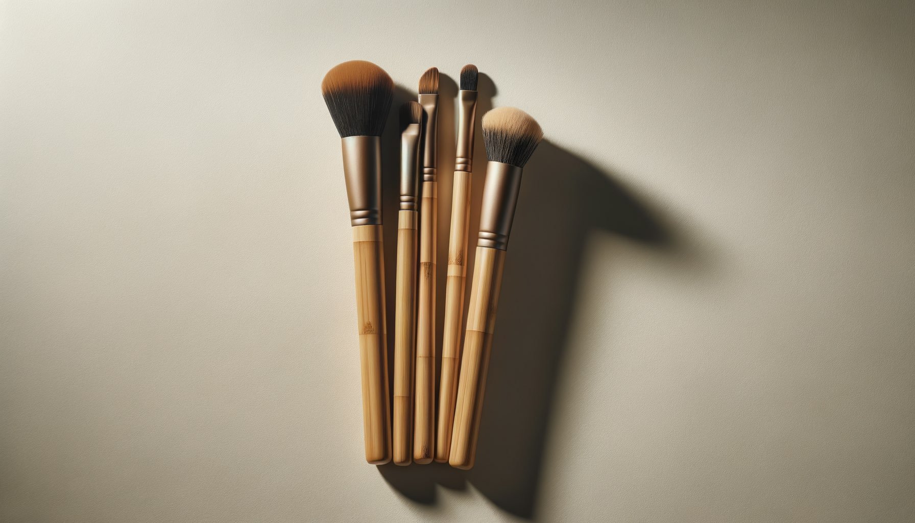 Set of bamboo makeup brushes.