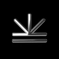 A neon sign with downward arrows and a horizontal line on a black background.