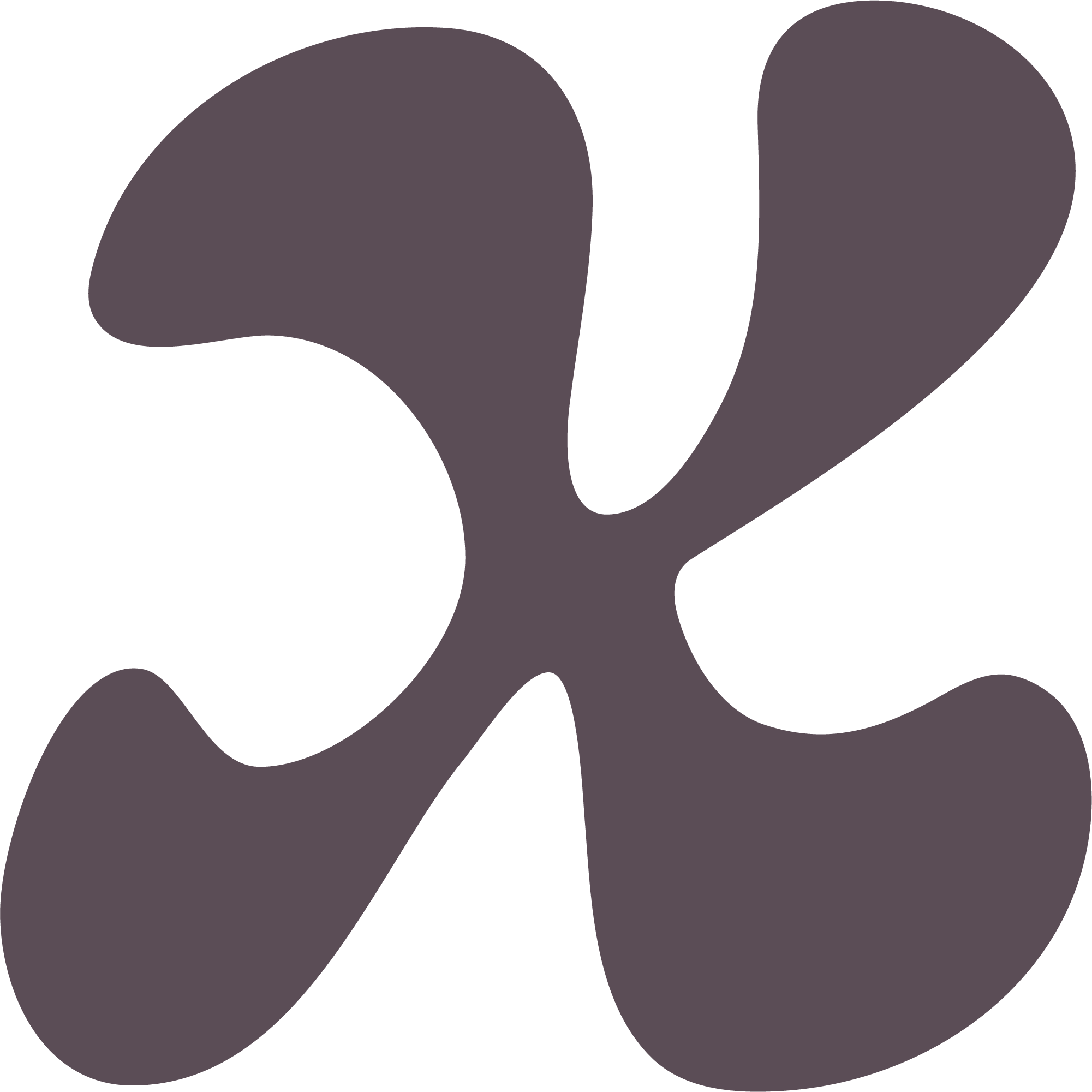 An abstract, black and gray, irregular shape resembling a modern art design or stylized flower with four petals.