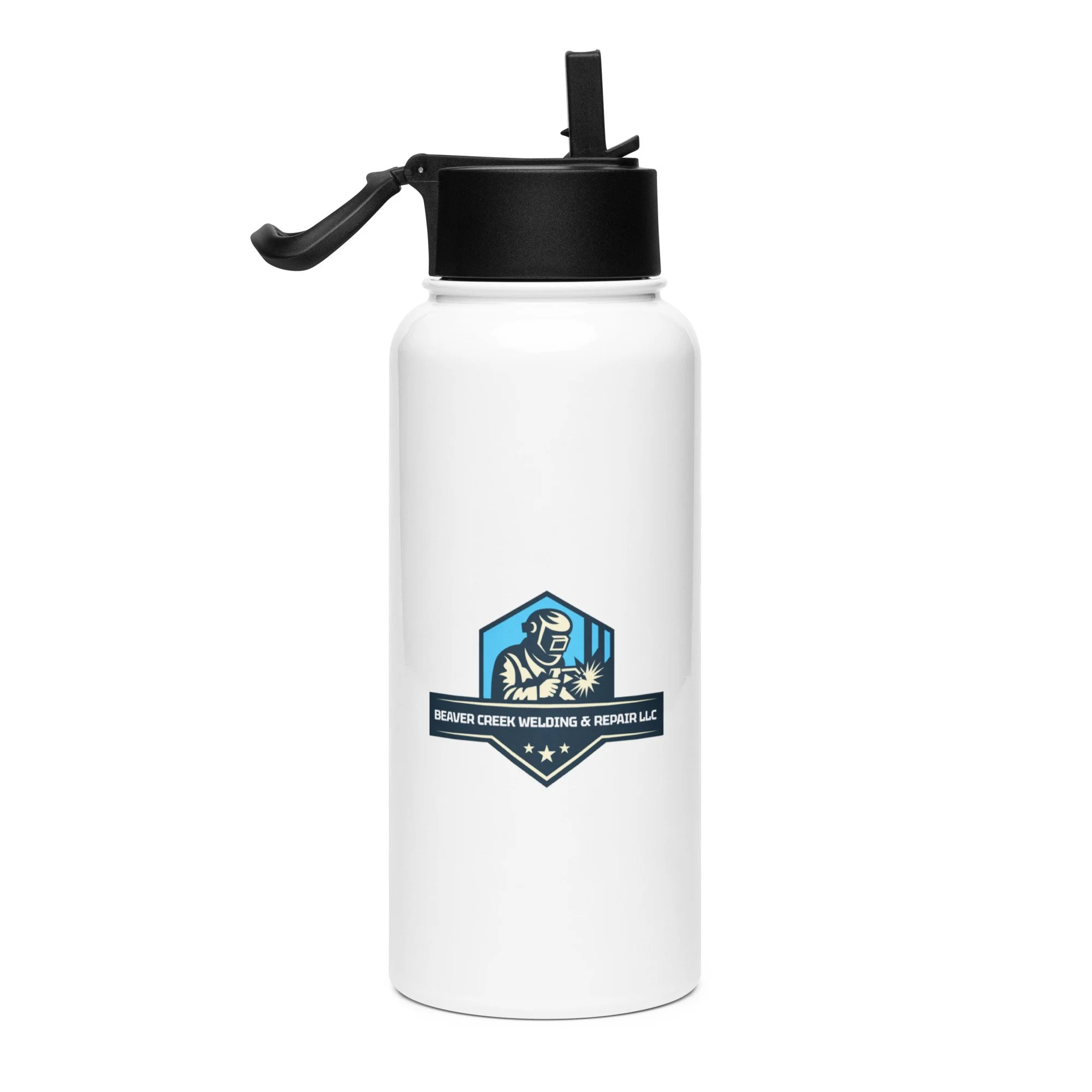 " NEVER BETTER / LOGO " Stainless steel water bottle with a straw lid