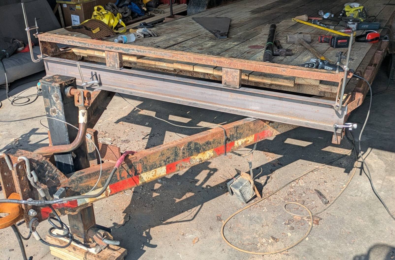 Replacement of trailer frome header (6" C-channel, 1/4" wall steel)