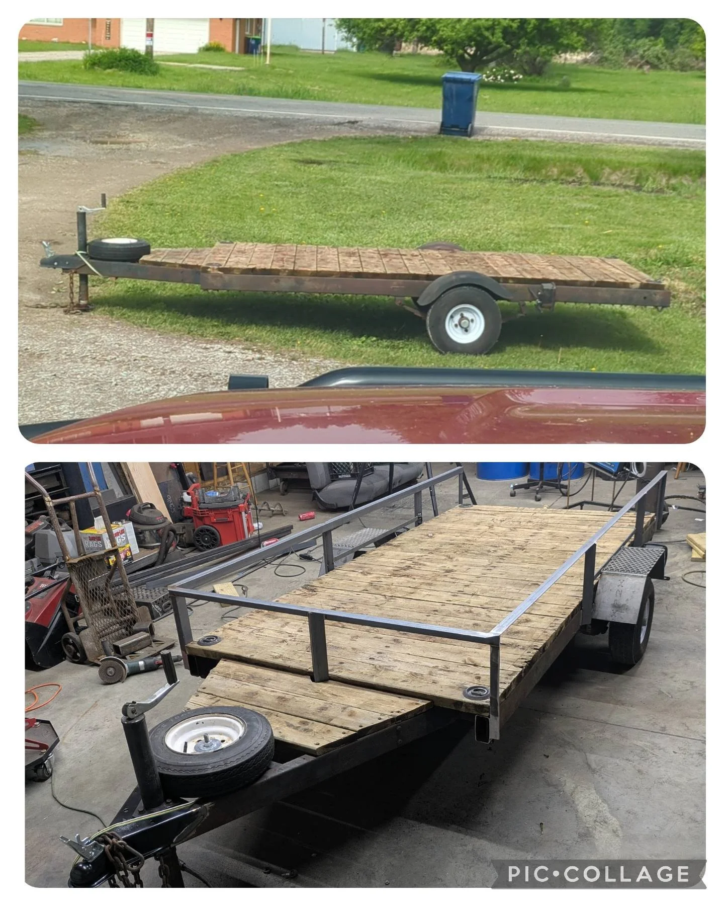 Added trailer sides, 2" coupler, fenders with step grip, custom folding tail gate
TOP is before
BOTTOM is after