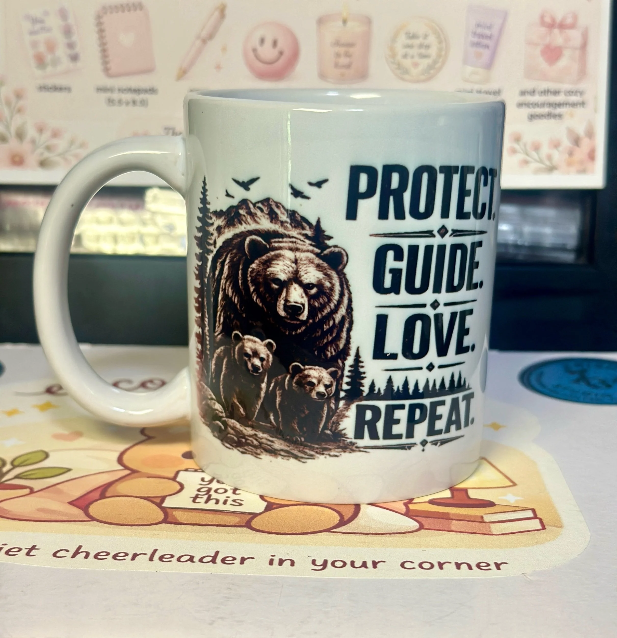 Protect. Guide. Love. Repeat. Bear Coffee Mug
