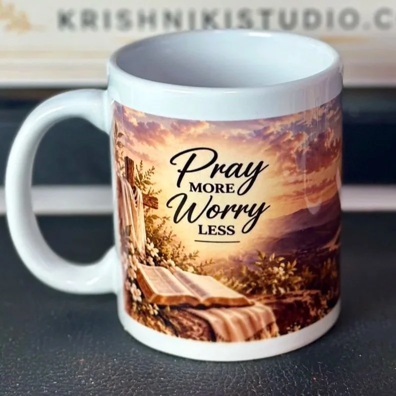 'Pray More, Worry Less' Inspirational Ceramic Mug