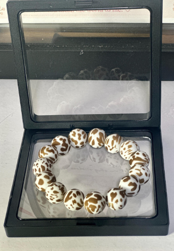 Brown Cow Print Silicone Bead Bracelet