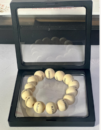 Blessed Engraved Wooden Bead Bracelet