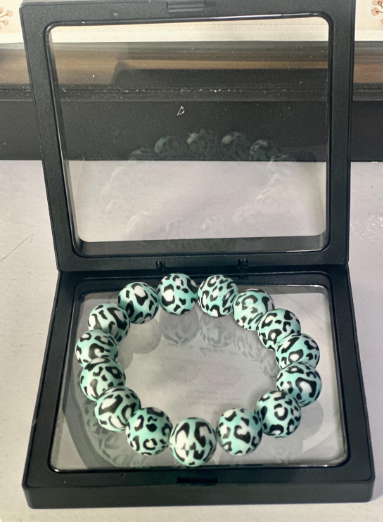 Mint Leopard Print Silicone Bead Bracelet |