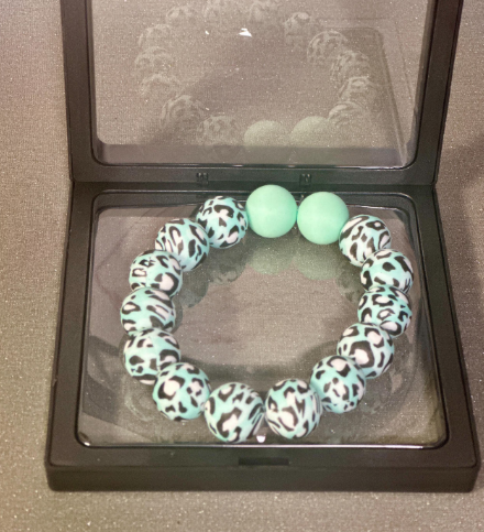 Mint Leopard Silicone Bead Bracelet