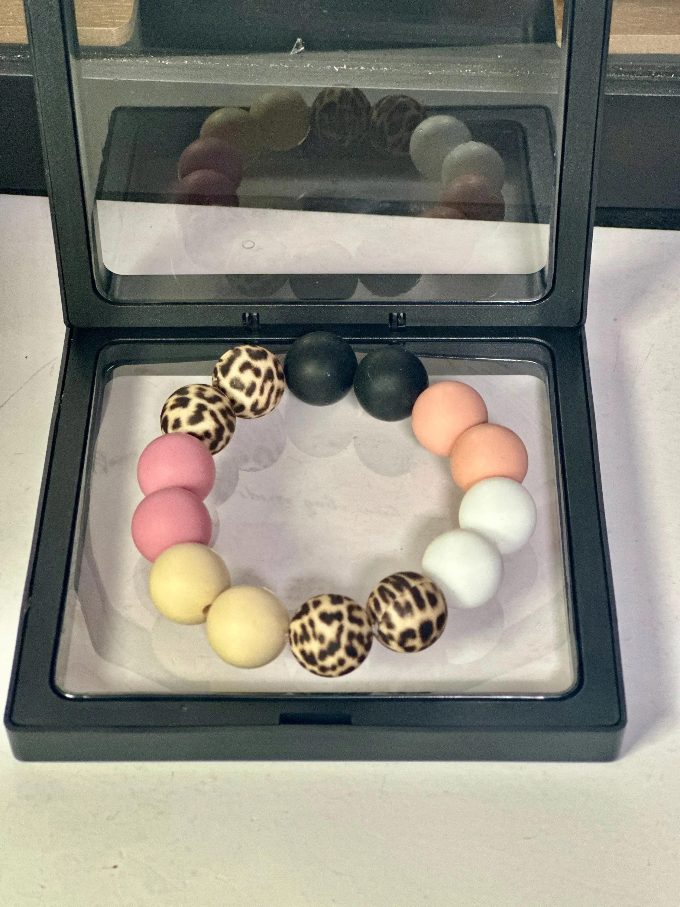 Leopard Print & Pastel Bead Bracelet