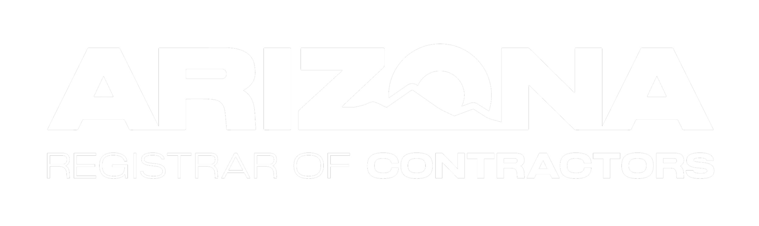 Black and white logo reading 'ARIZONA REGISTER OF CONTRACTORS' with a stylized mountain and sun in the background.