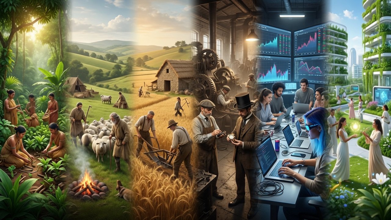 A transition from left to right through the age of humanity