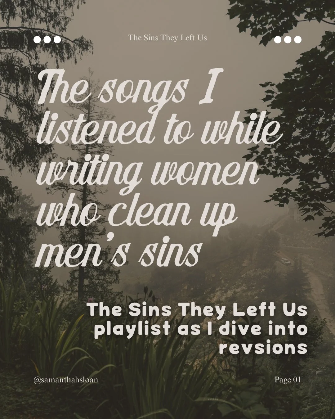For #mayfastdraftclub here is the playlist for The Sins They Left Us the project I am currently revising before submission and hoping to use May to get through the edit letter.

Pitch- When women start turning up with their hearts carved out all over