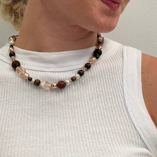 Carnival Necklace Brown Pink Bead 45