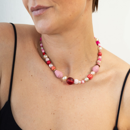 Carnival Necklace Pink Silk 42
