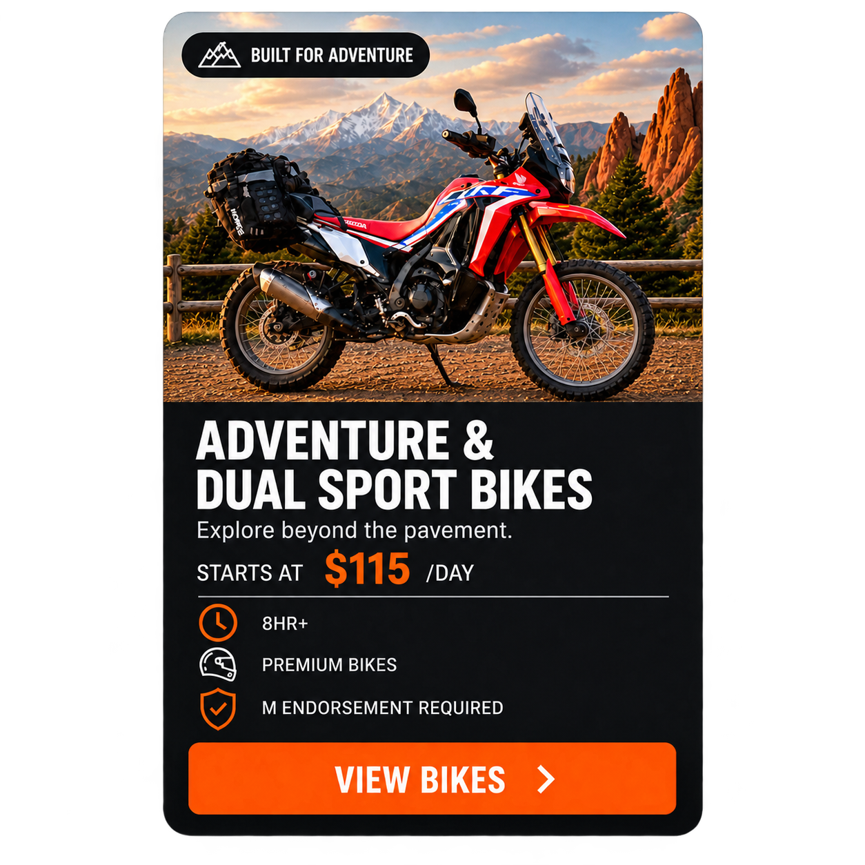 rent adventure bikes and dual sport bikes in Colorado Springs