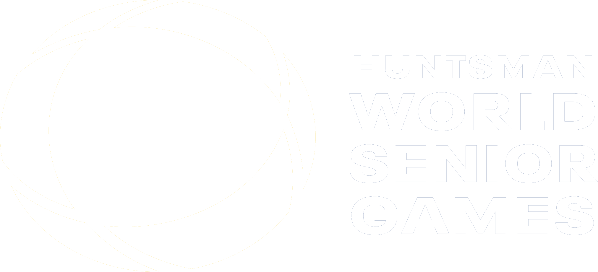 Logo for Huntsman World Senior Games showing a stylized circular design and the event name beside it.