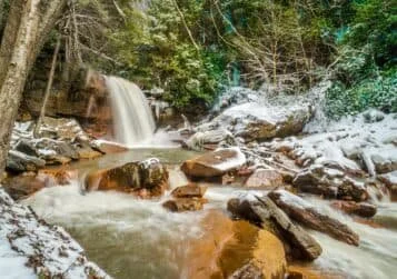 View of Douglas Falls in wintertime just outside of Thomas, WV