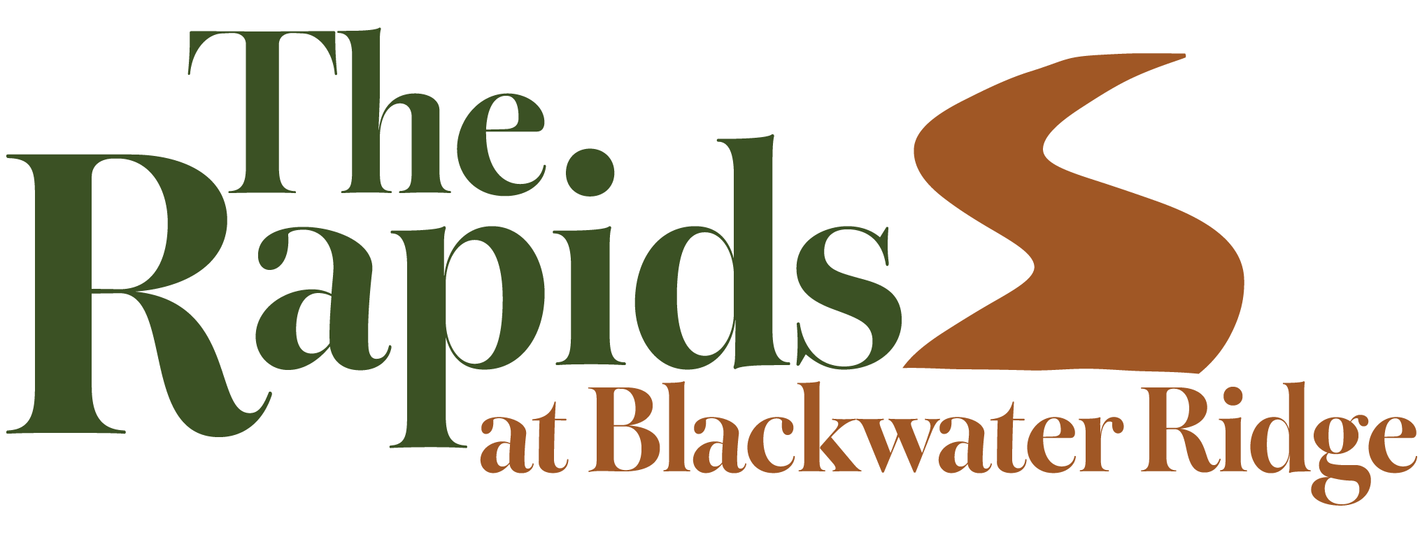 Logo for The Pines at Blackwater Ridge, featuring green and brown text with a curved pathway graphic.