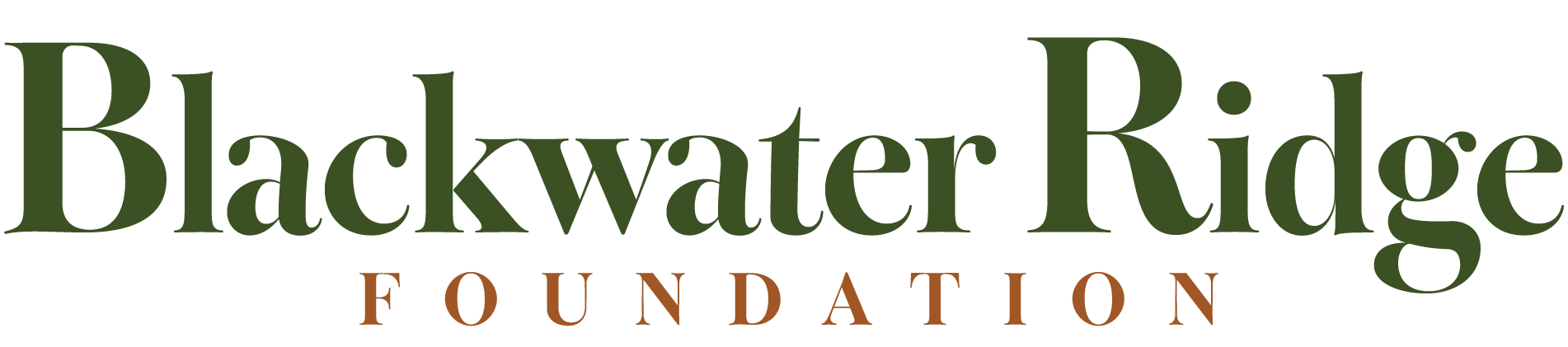 Logo of the Blackwater Ridge Foundation with stylized green text and brown lettering.