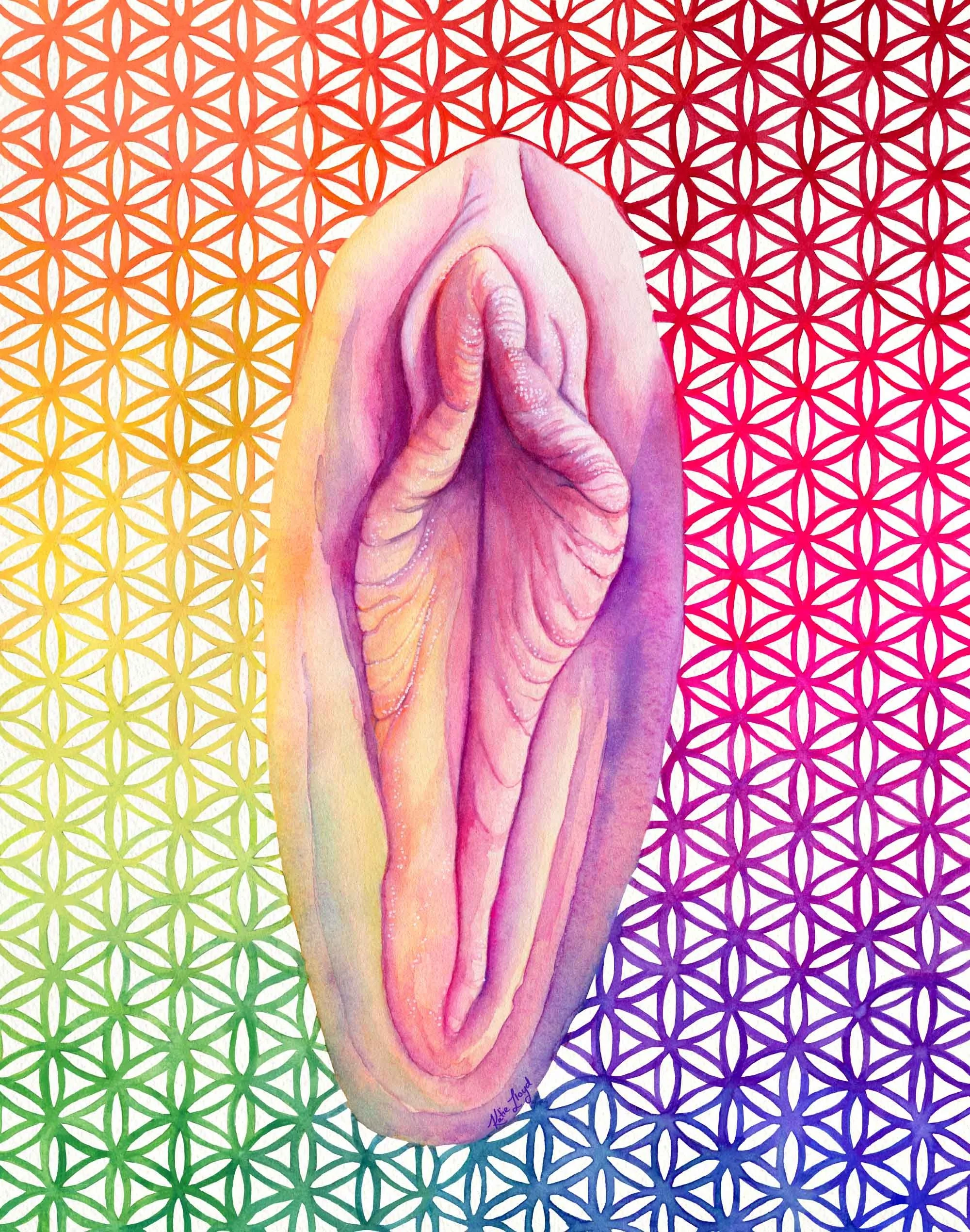 Rainbow Flower of Life Yoni - Acrylic on Paper