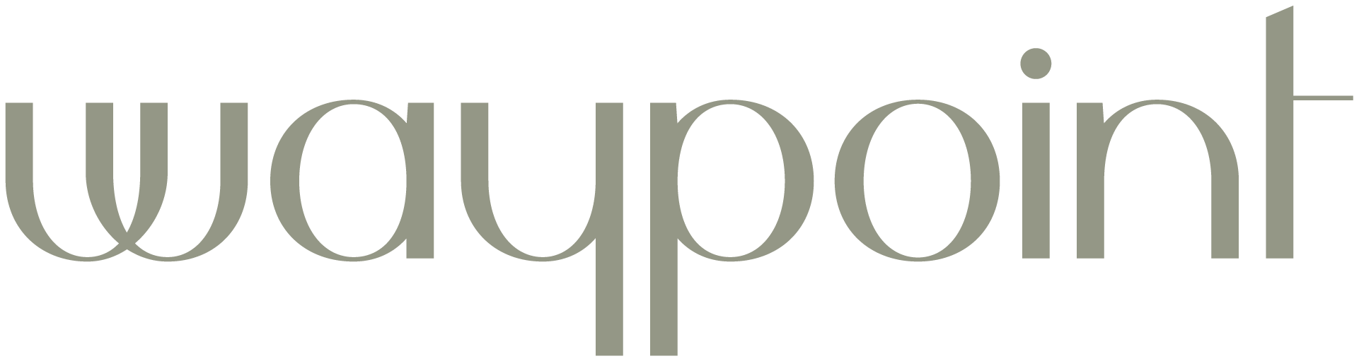 The word "waypoint" written in large, custom font in a sage green.