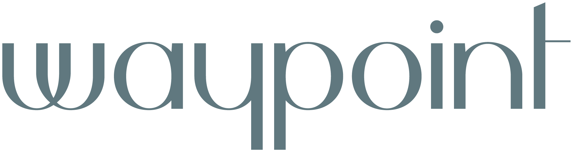 The word "waypoint" written in large, custom font in a dusty blue.