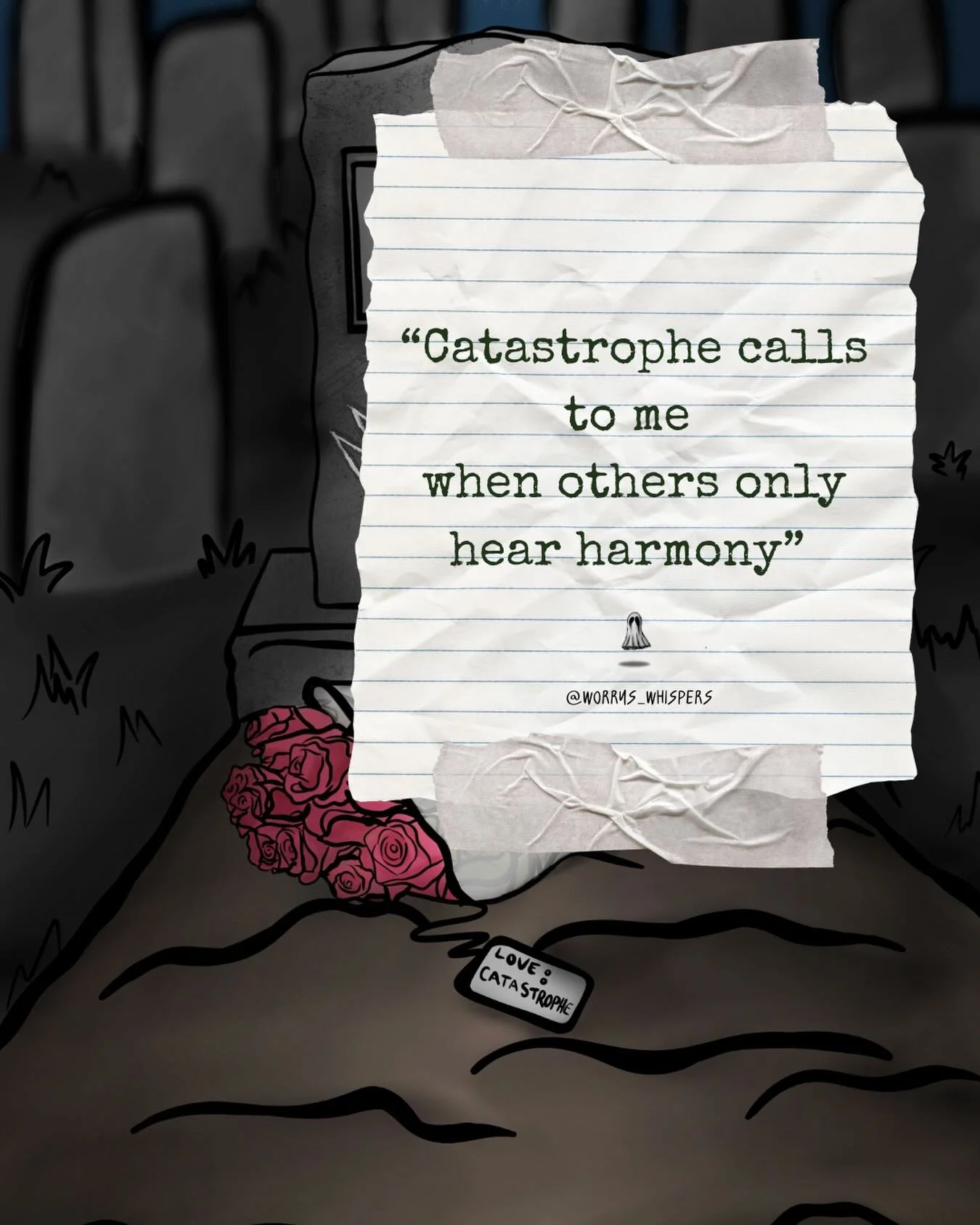 &ldquo;Catastrophe calls to me
when others only hear harmony.&rdquo;

A page from Drew&rsquo;s sketchbook ✏️
Worry&rsquo;s Whispers out now! Link in bio!