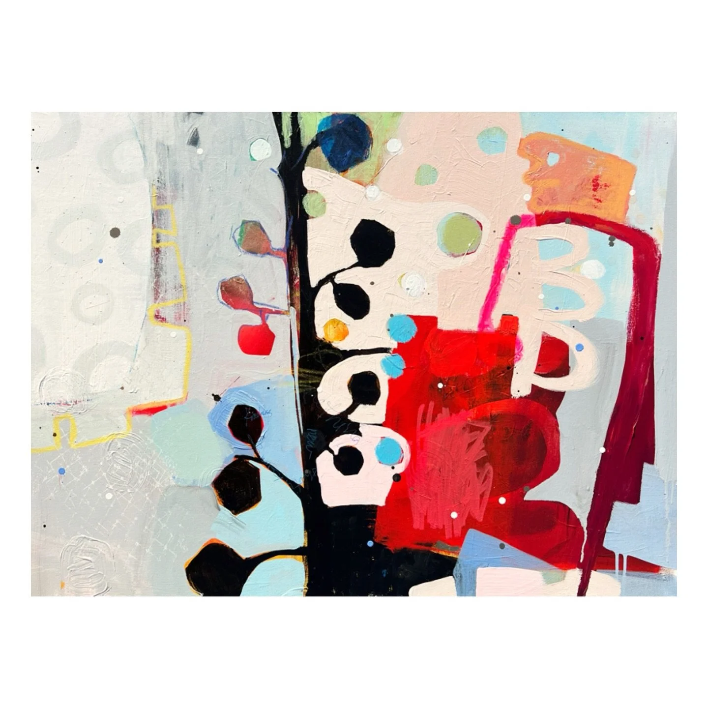 Bold color, forms, and marks. That&rsquo;s what came out when I approached this canvas with heaviness in my heart. The words &ldquo;something new that&rsquo;s born of kindness&rdquo; found their way to the surface. 

There&rsquo;s so much raw truth i