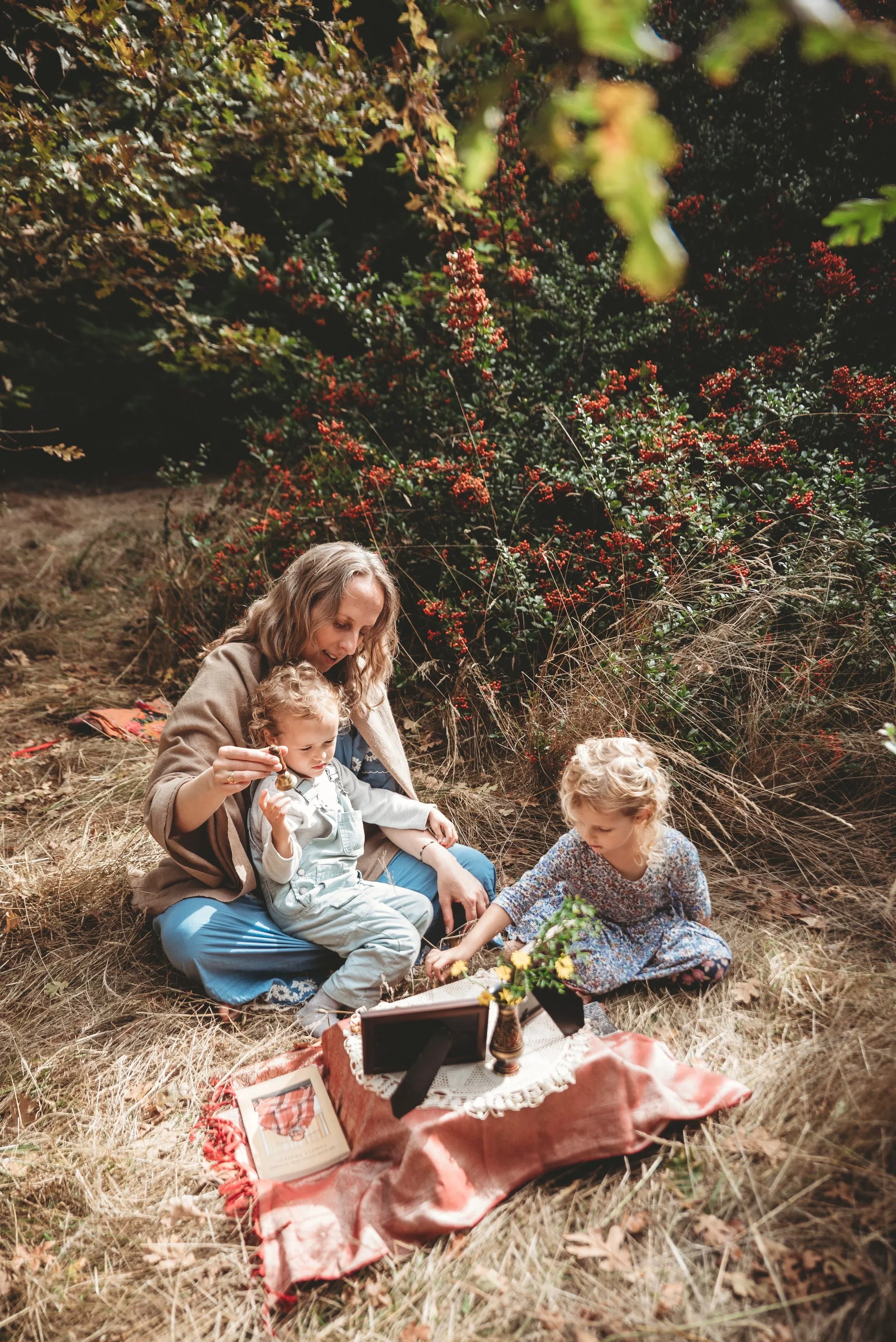 Janaki Tremaglio and her young twins do spiritual practice as a family out in nature. Spiritual practice can be done together, and parenthood is an intense spiritual discipline.
