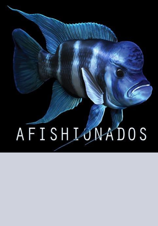 A blue fish with black and white stripes on a black background, with the text "AFISHTONADOS" underneath.