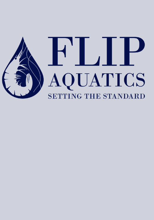 Logo for Flip Aquatics with a stylized fish drop and the phrase 'Setting the Standard' on a light gray background.