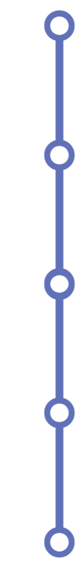 Vertical blueprint of a structural or mechanical component with five circular features along a straight line.