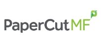 The logo for PaperCut MF, featuring the words 'PaperCut' in black and 'MF' in green with a green arrow above.