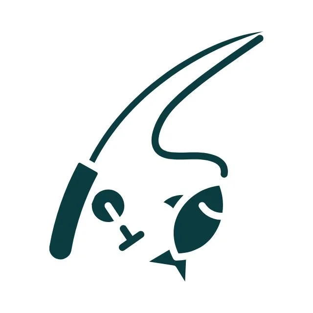 Simplified illustration of a fishing rod and a fish.