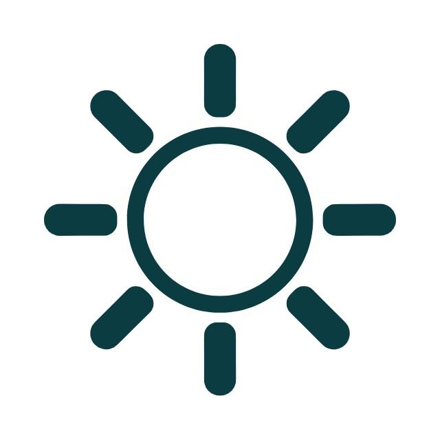 Icon of the sun with a circle in the center and lines radiating outward.