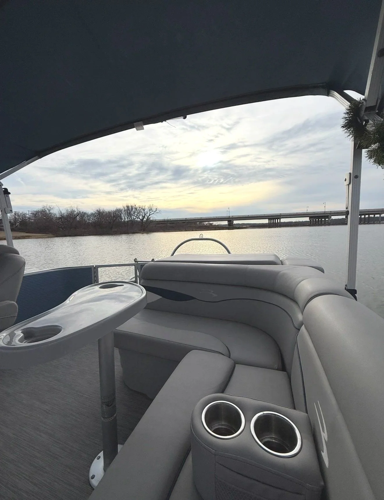 Interior layout designed for comfort on BoatByVal pontoon on Lake Lewisville