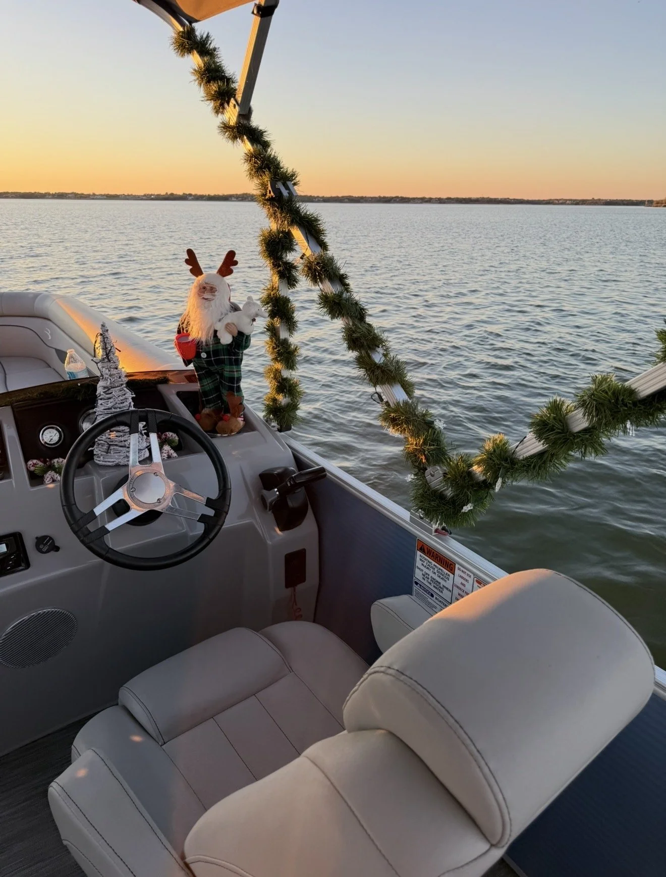 Interior seating view of BoatByVal pontoon on Lake Lewisville