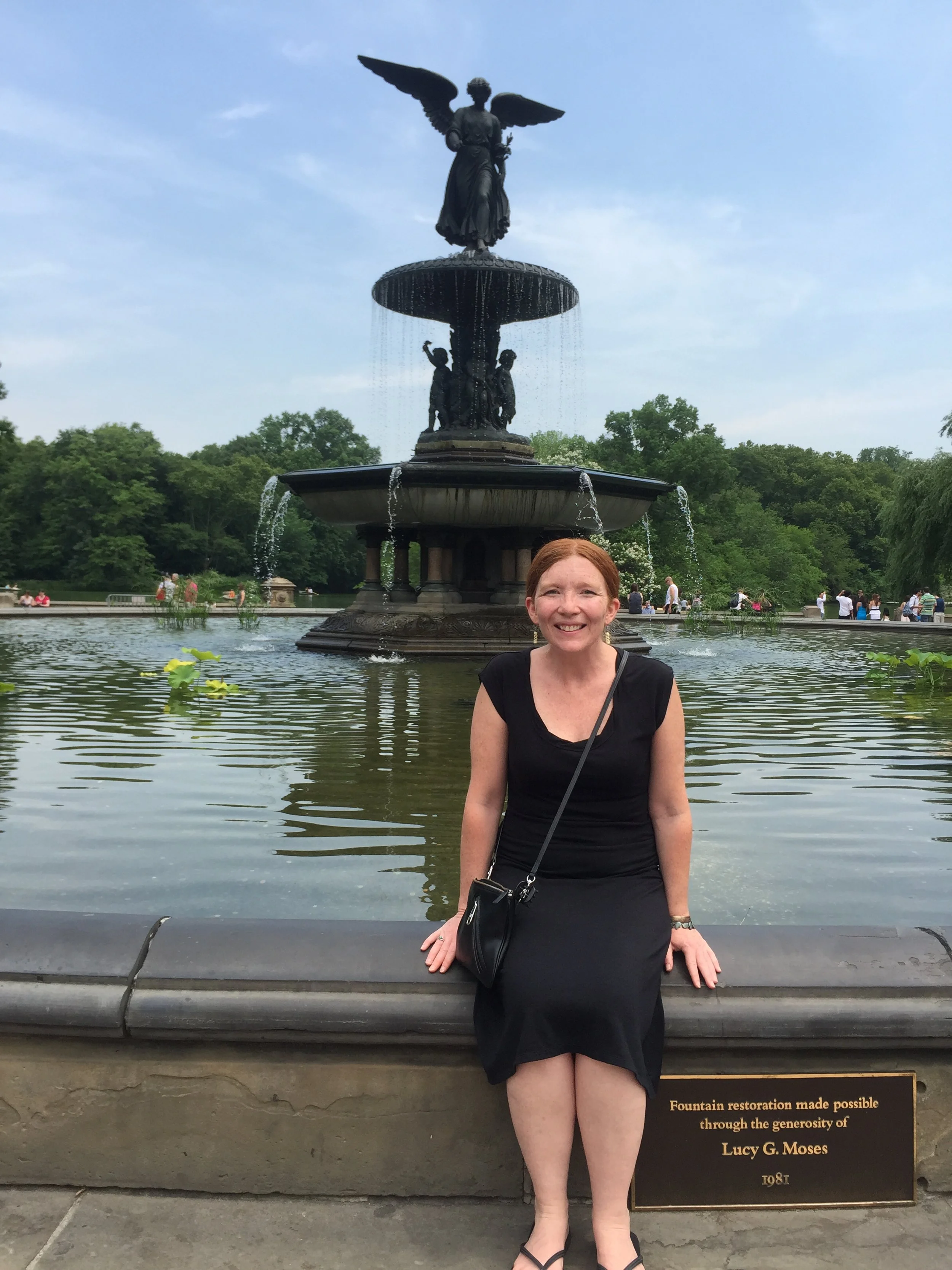 BCBA and Special Educator Megan Connell sitting at a fountain in Central Park