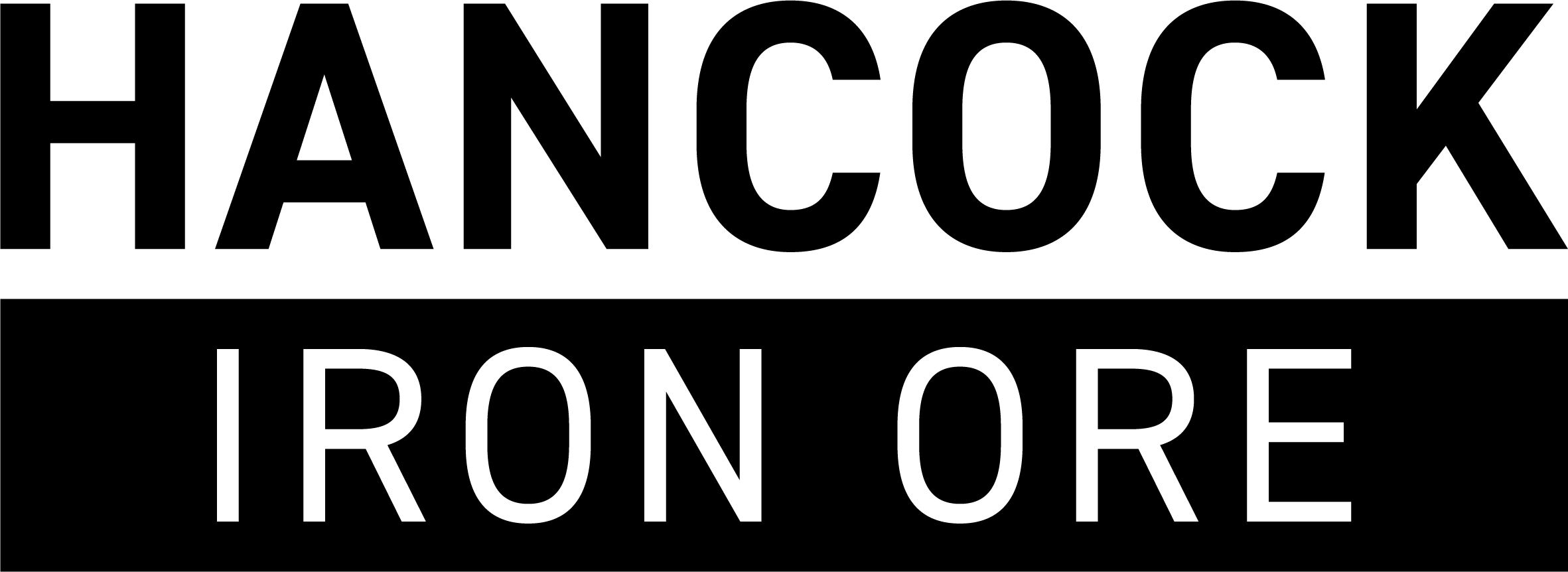 Hancock Iron Ore logo in white on a black background.